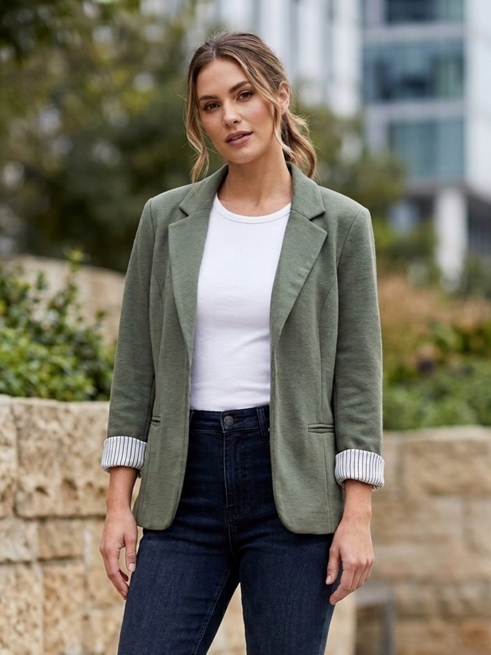 41 Hawthorn Olive Green Knit Blazer Jacket
